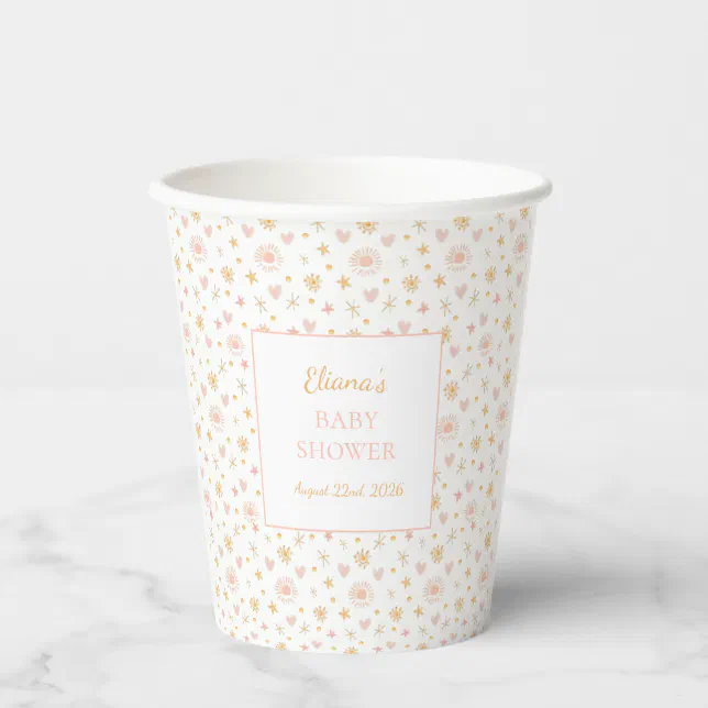 Cute Pink and Orange Sunshine Theme Baby Shower  Paper Cups