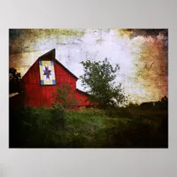 Barn Quilt on a Red Barn Poster