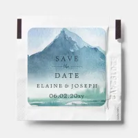 Rustic Watercolor Mountains Lake Save The Date Hand Sanitizer Packet