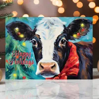 Happy Holidays Christmas Cow with Bow Holiday Card