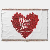 Red Roses Heart Love You Mom Mother's Day Throw Blanket