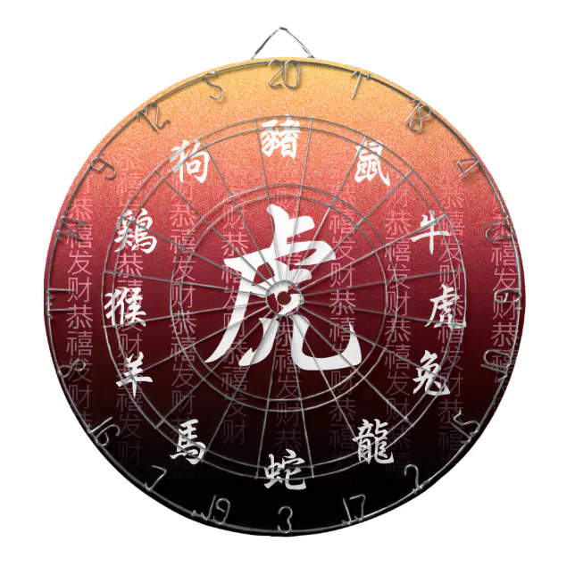 Chinese Zodiac on Festive Red Gold Background Dart Board