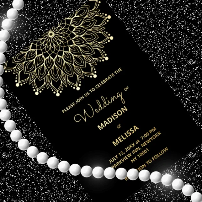 Black Elegant simple ornate Wedding Invitation Foil Invitation