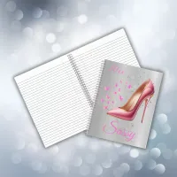 Pretty Pink Glittery High Heel Shoe on Silver | Notebook