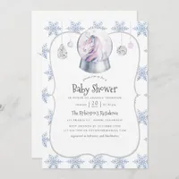 Watercolor Glitter Unicorn Christmas Baby Shower Invitation