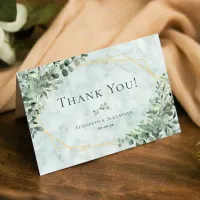 Elegant Marble Eucalyptus Geometric Wedding Thank You Card