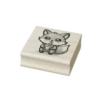 Cute Kawaii Fox with Bubble Tea   Rubber Stamp