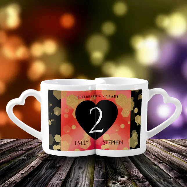 Elegant 2nd Garnet Wedding Anniversary Coffee Mug Set