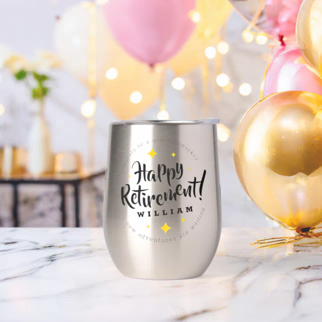 Fun Gold Stars Retirement New Adventures Thermal Wine Tumbler