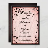 Music Butterfly Leaves Pink Rustic Wood Wedding Save The Date