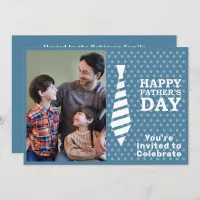 Fathers Day White Tie Blue Dots Add Photo Party Invitation