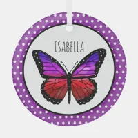 Thumbnail for Purple Ombre Butterfly Polka Dot Personalized    Glass Ornament