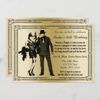 Roaring 20s art deco flapper girl and gangster invitation