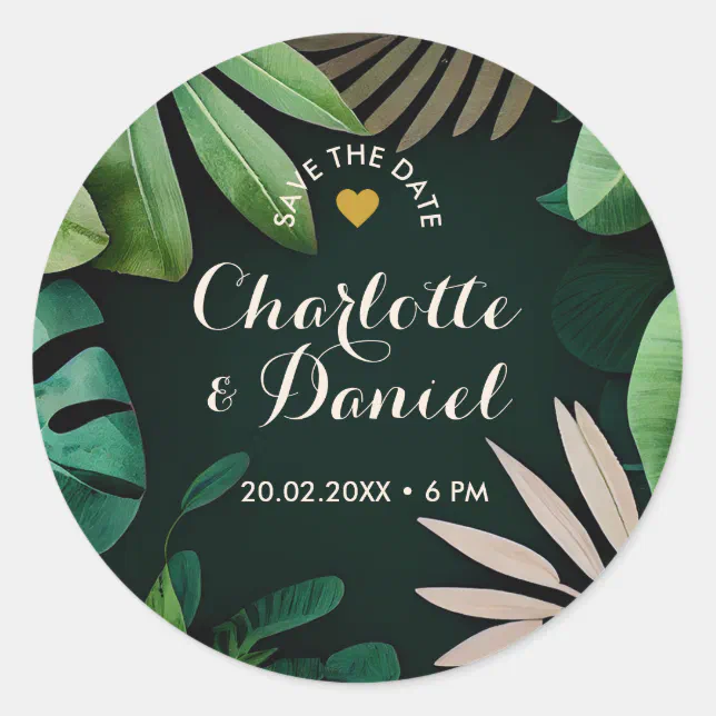 Topical Leaves Pattern | Save The Date | Wedding Classic Round Sticker