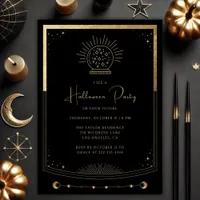 Mystical Black Gold Tarot Halloween Invitation