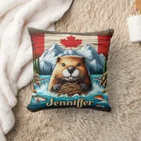 Canadian Beaver Building a Dam in Mountain Stream Throw Pillow