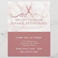 Rose Gold Scissors Marble Salon Covid Reopening Flyer