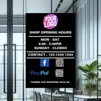 Business Opening Hour with Facebook PayPal QR Code Window Cling