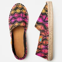 Bold Summer Block Print Pink Orange Diamond Batik Espadrilles