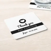 Thank You for Coming Minimalist Black White Heart Square Paper Coaster