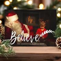 Believe Modern Hand Lettered Christmas Photo Holiday Card