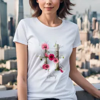 Minimalist Monogram Letter H with Poppies & Vines T-Shirt