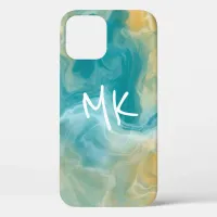 Sandy Brown Ocean Blue Fluid Art   iPhone 12 Pro Case