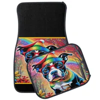 Colorful Bulldog Celebrates Joy in Vibrant Forest Car Floor Mat