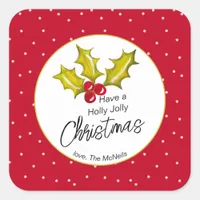 Festive Holly Polka Dots Fun Whimsical Christmas Square Sticker