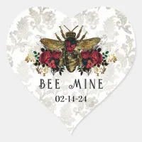 Gothic Bee & Roses  Heart Sticker