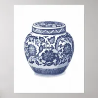 Navy Indigo Blue Pretty Floral Ginger Jar Pattern Poster