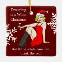 Dreaming of a White Christmas, Retro Pinup Girl Ceramic Ornament