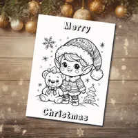 Elf and Teddy Bear Christmas Color Me