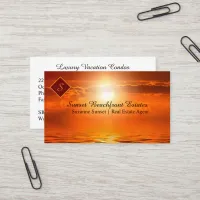 Real Estate Monogram Orange Sunset to Sea Business Card