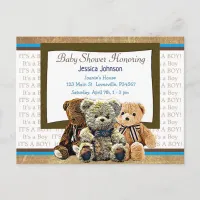 Cute Teddy Bear Themed Boy's Baby Shower Invitation Postcard