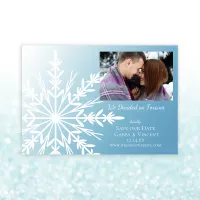 White Snowflake on Ice Blue Winter Wedding Save The Date