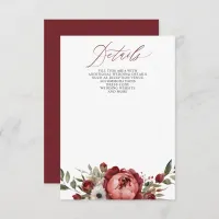 Elegant Boho Burgundy Blush Floral Wedding Enclosure Card