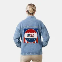 USA Flag Stars Circle Red White Blue Womens Denim Jacket