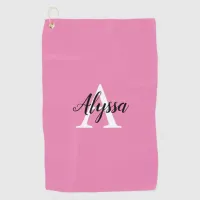 Stylish Pink Monogram Script Golf Towel