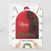 Elegant arch photo green foliage merry christmas holiday card