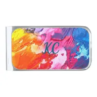 Colorful Modern Abstract Paint All-Over-Print Silver Finish Money Clip