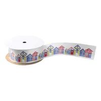 Summer Beach Huts Coastal Pattern Satin Ribbon