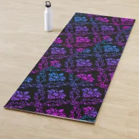 Blue & Pink Pattern on Black | Yoga Mat