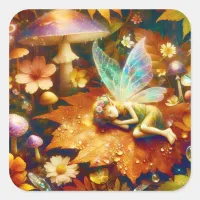 Cute Little Whimsical Fairy Sleeping Blank Square Sticker