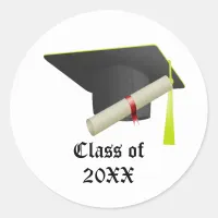 Graduation Class of 20XX Black Cap Classic Round Sticker