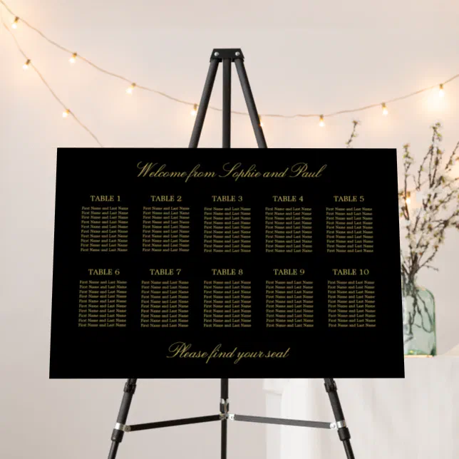 Black Golden Beige 10 Table Seating Chart Foam Board