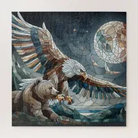 Mosaic Ai Art | Brown Bear and an Eagle Full Moon Jigsaw Puzzle