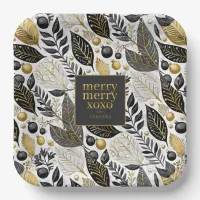 Black Gold Christmas Merry Pattern#21 ID1009 Paper Plates