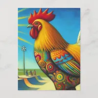 Skateboarding Colorful and Fun Rooster Postcard