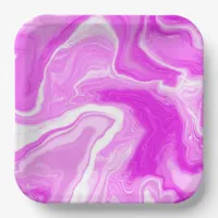 Pink and White Marble Swirls    Paper Plates